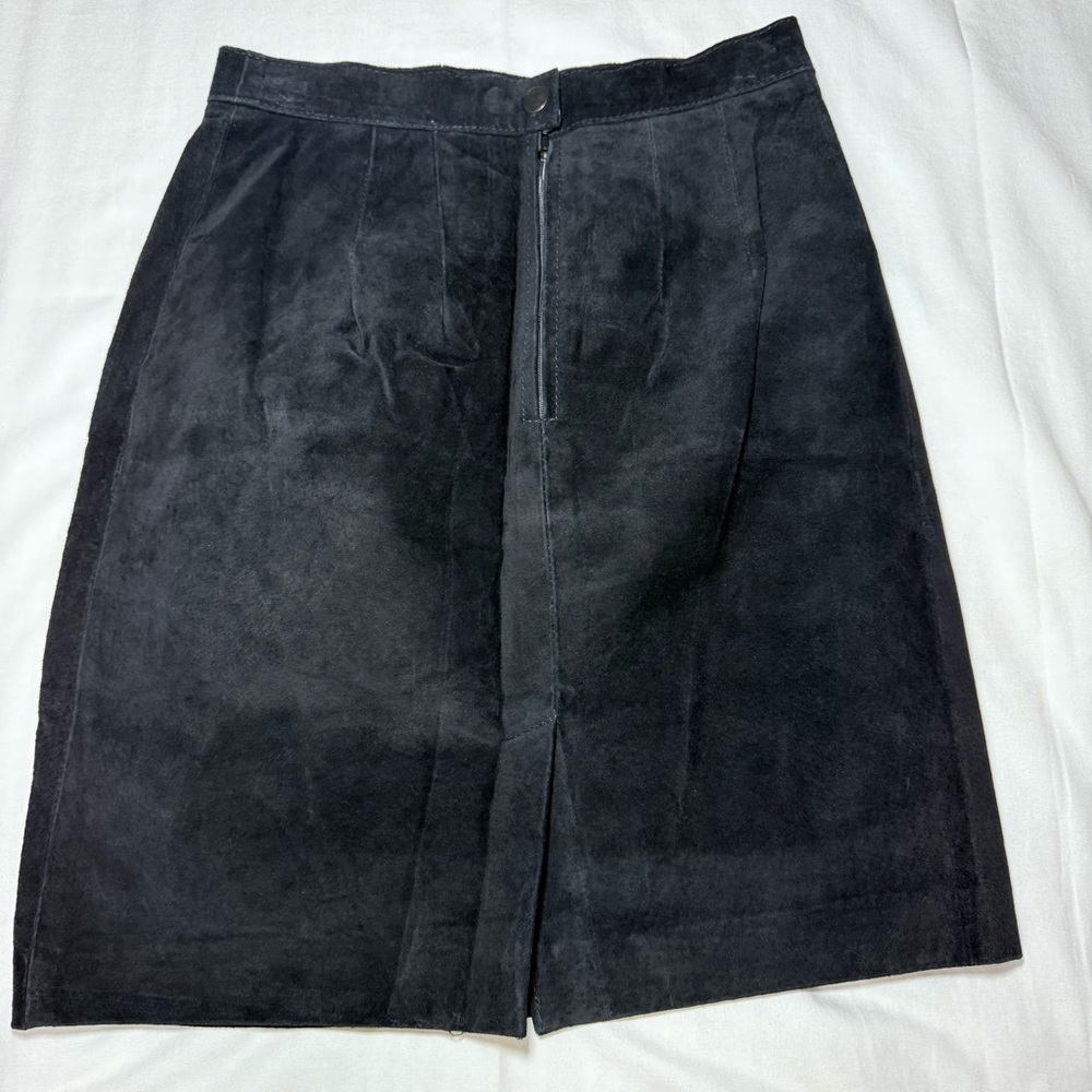 Vintage Erez Leyy Black Suede Leather Short Pencil Skirt Size 10 Sexy Party - Picture 6 of 6